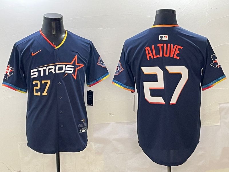Men Houston Astros 27 Altuve Drak Blue Fourth generation Joint Name 2025 Nike MLB Jersey style 4